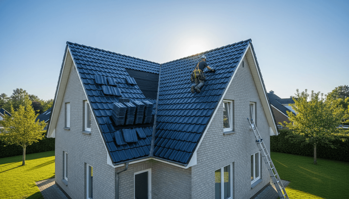 Pose de tuiles neuves sur une toiture de maison à Uccle