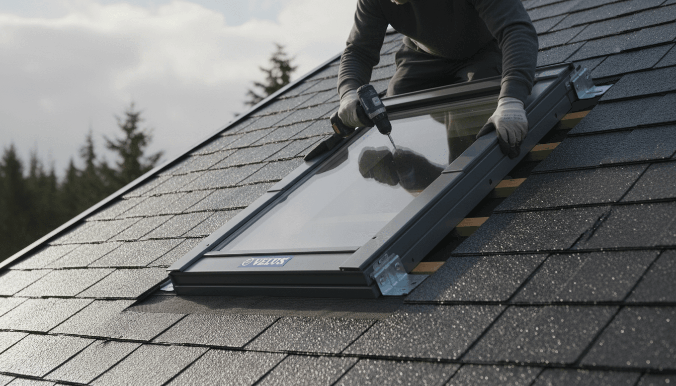 Installation d'une fenêtre de toit VELUX sur une pente de toiture